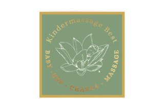 Een logo van een mooie bloem en letters van Kindermassage Best
